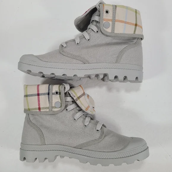 Palladium Baggy Canvas Lace Up Boots Gray Women's Size 10